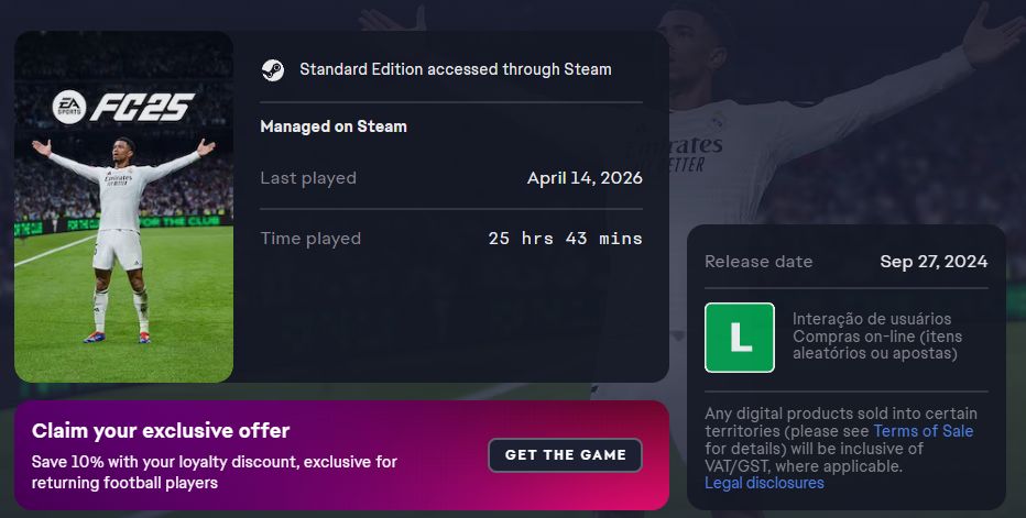 CONTA STEAM COM WPP E EA 25