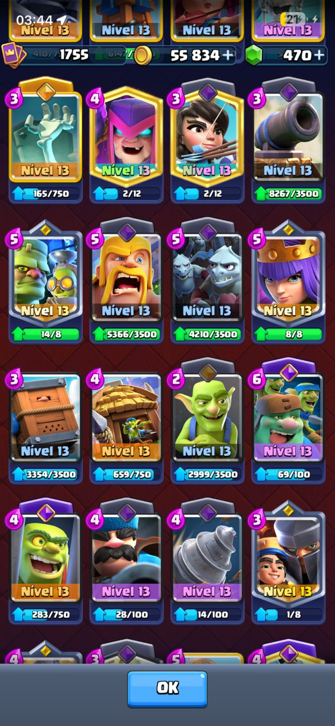 Conta Clash Royale + Clash of Clans | 10 Anos | 16 Evoluções | Rei 16 | CV13