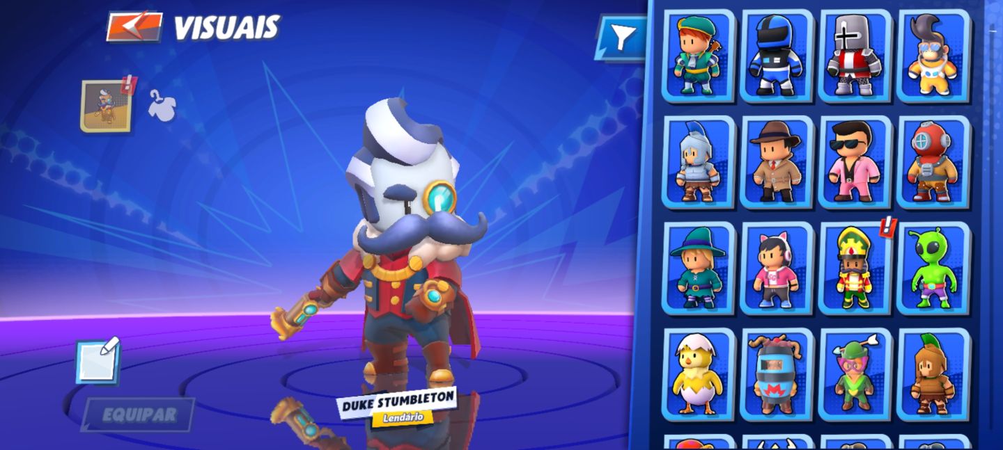 CONTA STUMBLE GUYS BEM EQUIPADA | DUKE STUMBLETON LENDÁRIO | MUITAS SKINS
