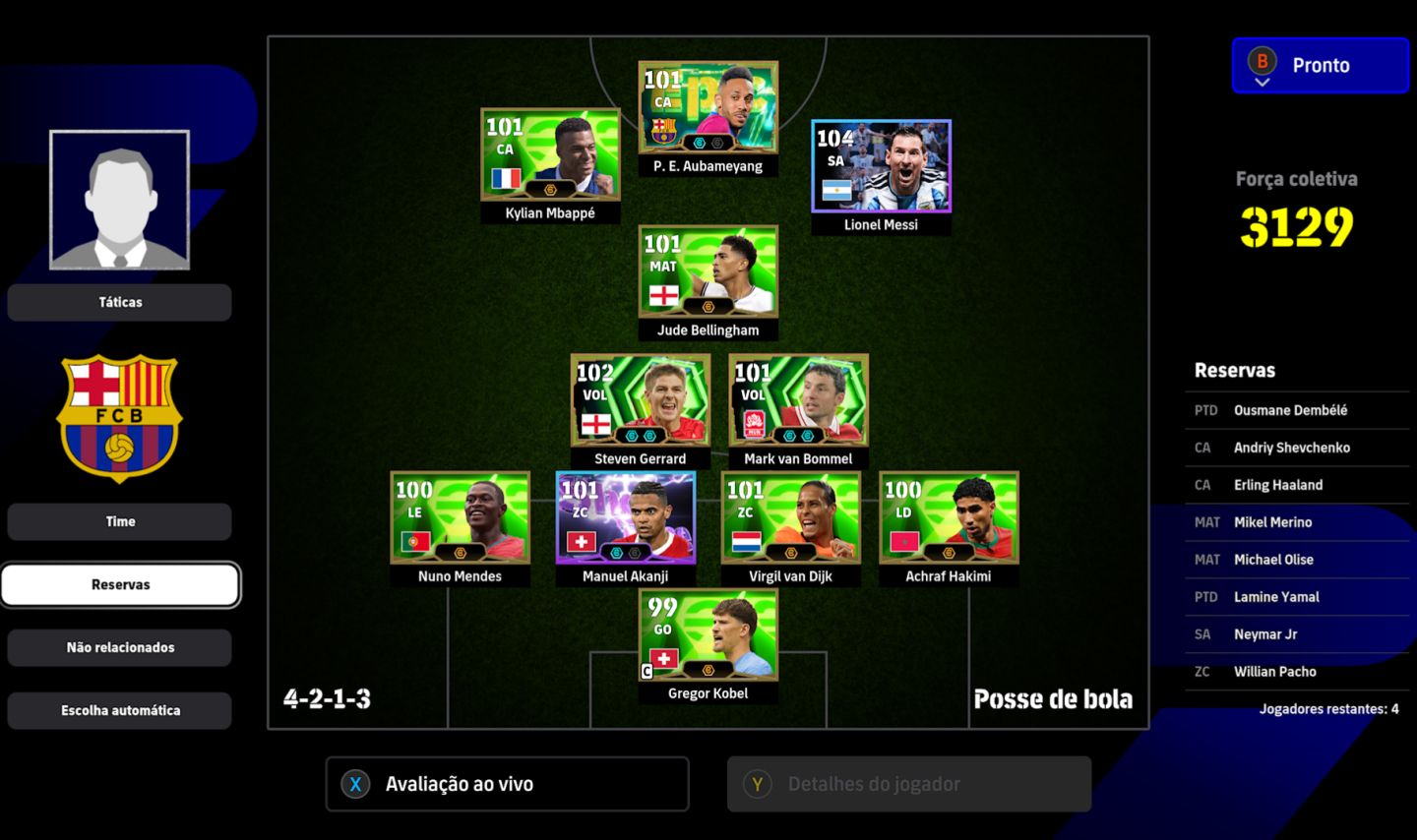 CONTA EFOOTBALL XBOX/PC PARA INICIANTE AUBAMEYANG, MESSI, MBAPPE E + 100