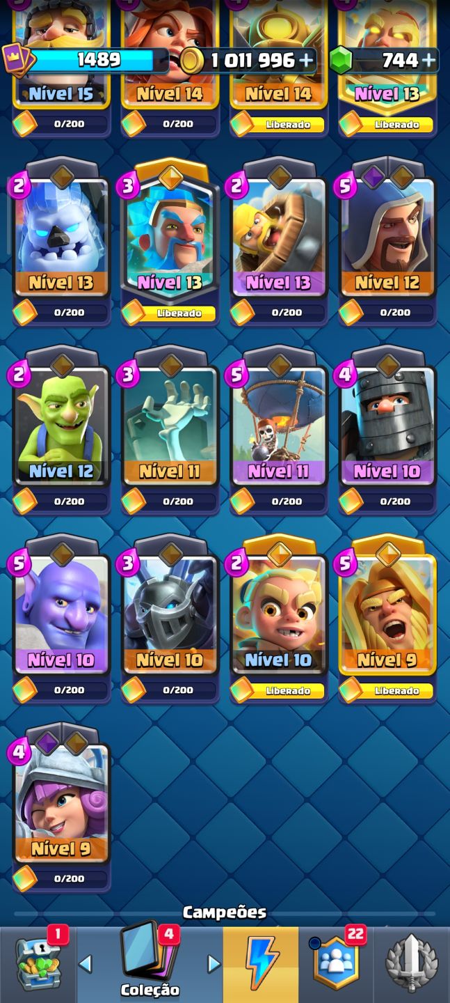 CONTA CLASH ROYALE 10K TROFÉUS 123/123 CARTAS COMPLETO +1M DE OURO