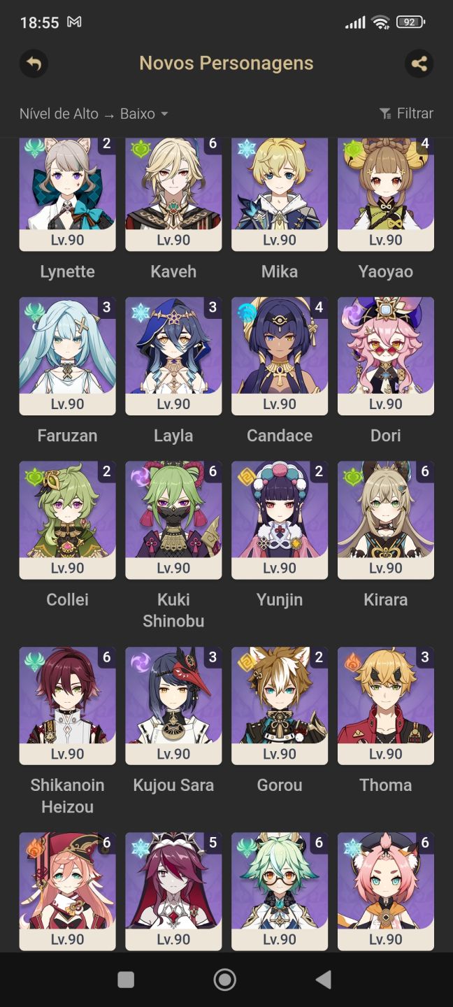 Conta genshin impact, chasca, mavuika, etc