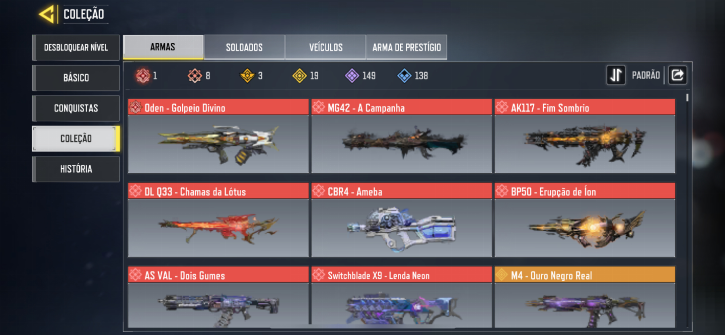 Conta cod mobile com 8 míticas entre outros personagens