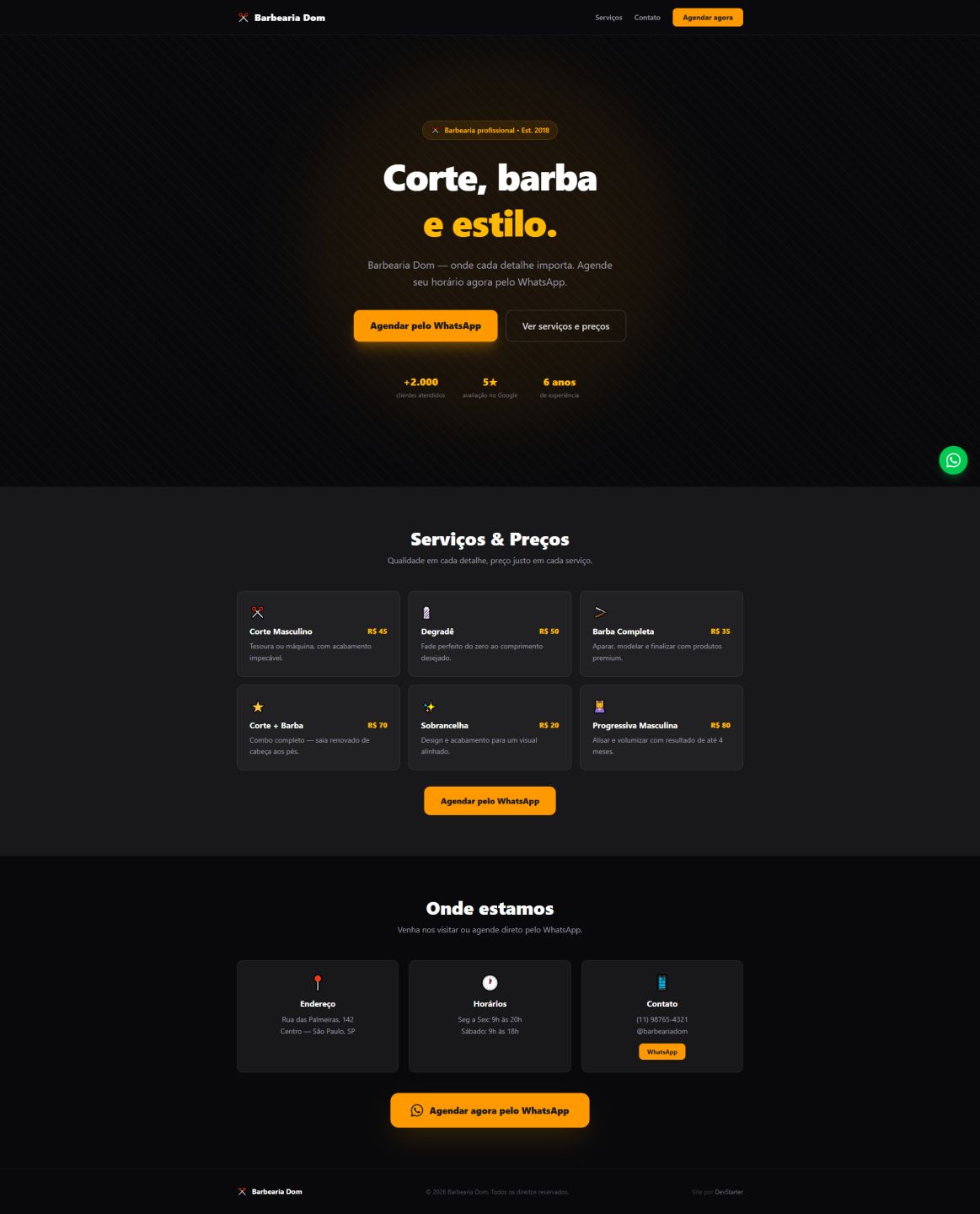 LANDING PAGE PARA AGENDAMENTO E VENDAS VIA WHATSAPP