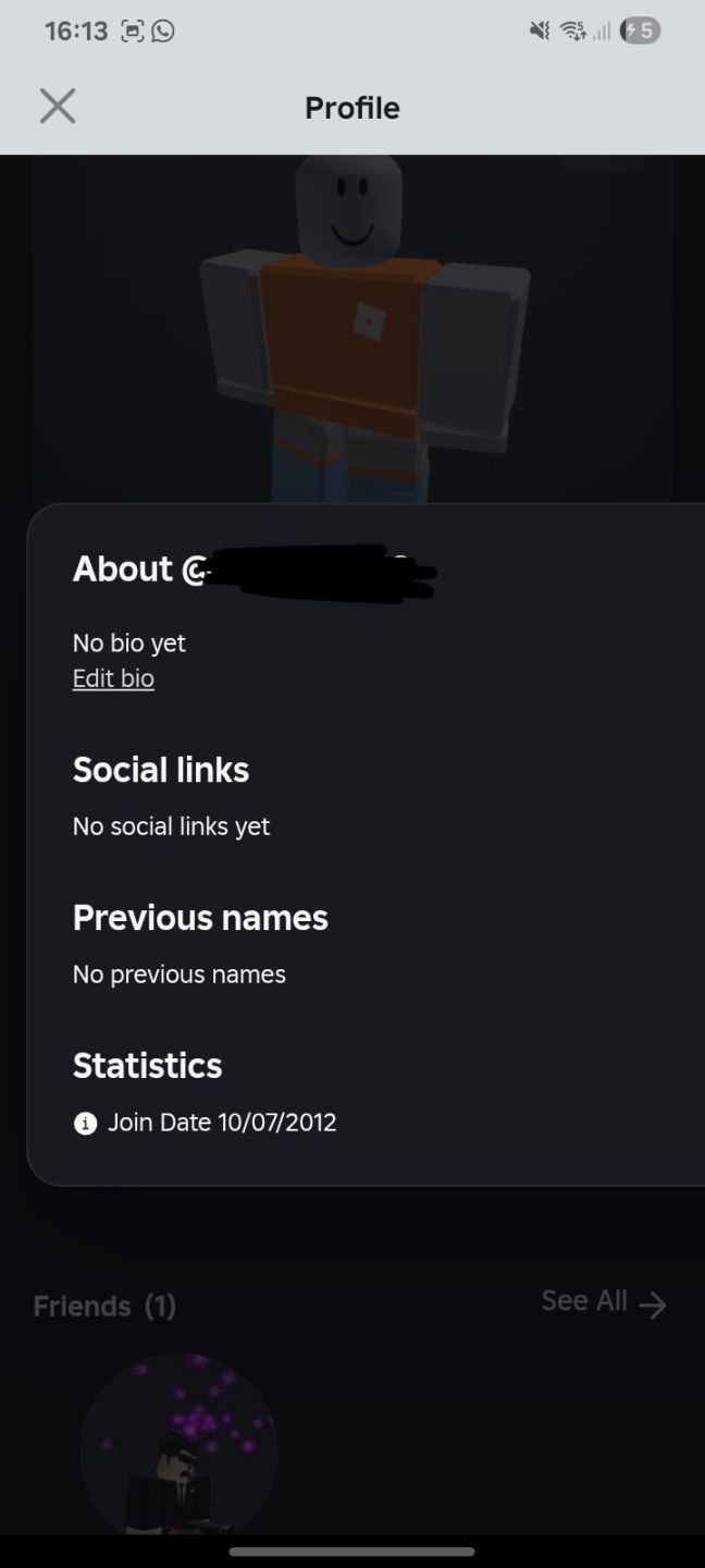 Conta do roblox criada em 2012!!
