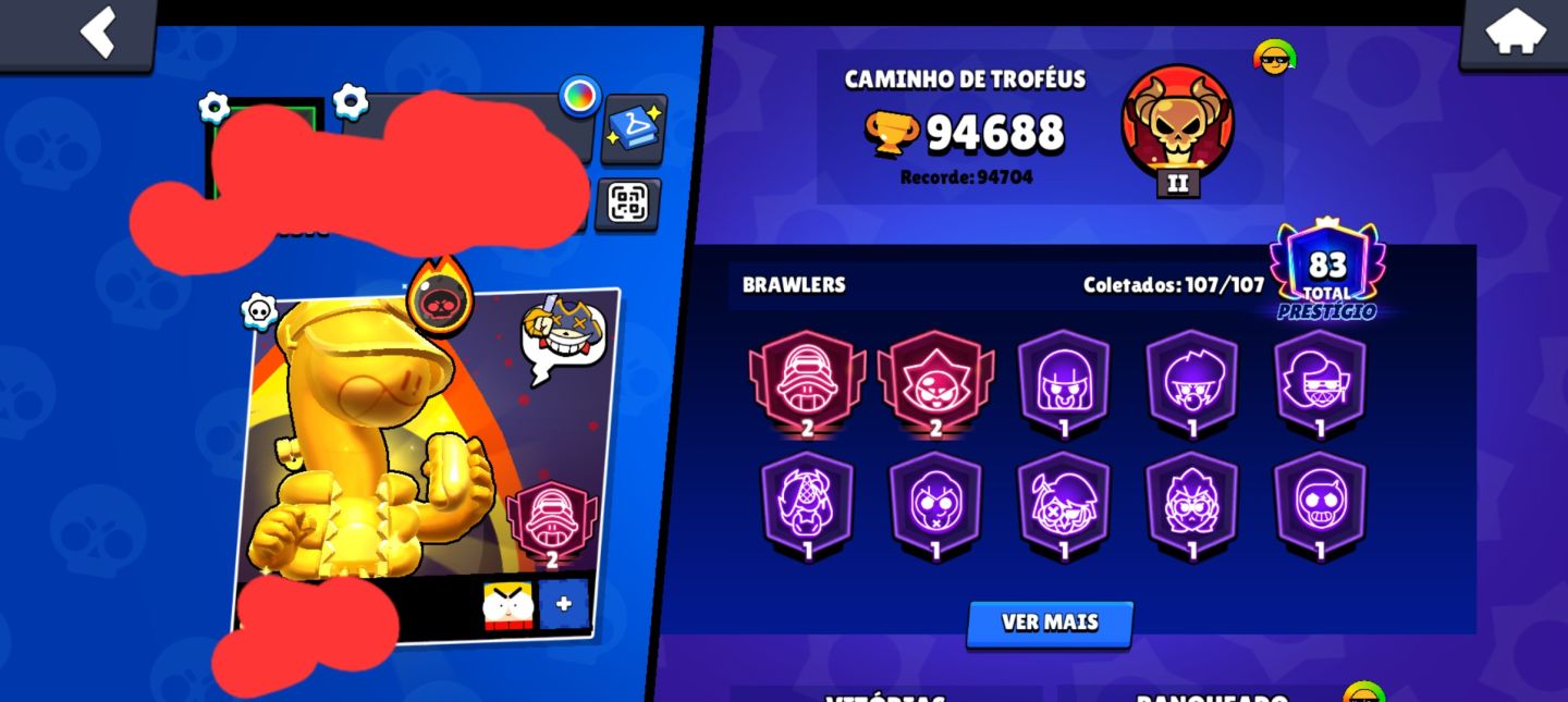 Conta de brawl stars 90k+ troféus 72 brawlers no 11 todos os brawlers