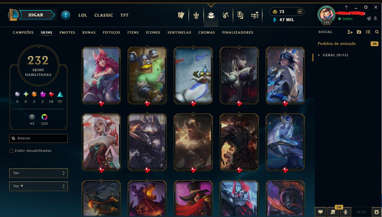Conta esmeralda com 232 skins nivel 626 Esmeralda com todos os campeões