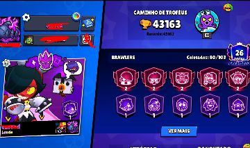 Conta Brawl Stars 43K Troféus + Skins + Passe +80 brawles