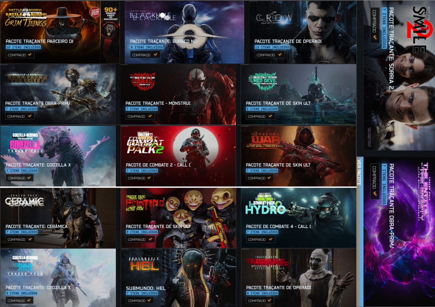 CONTA WARZONE SKINS RARAS, ART, O CORVO, MICHAEL MAYERS, GODZILLA E ETC