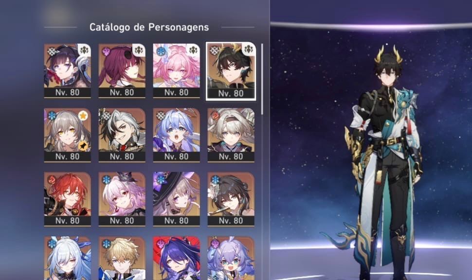 Conta de Honkai Star rail level 70 com vários personagens