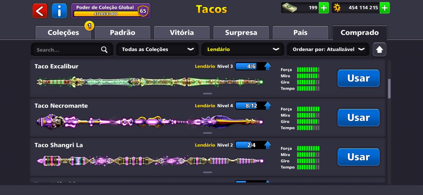 CONTA 8 BALL POOL, LVL 186, FULL LENDÁRIA, +450M FICHAS, +60 AVATARES, 200 NOTAS