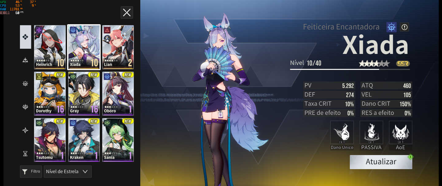Etheria Restart - Conta level 5 com Heinrich SSR e Xiada SSR