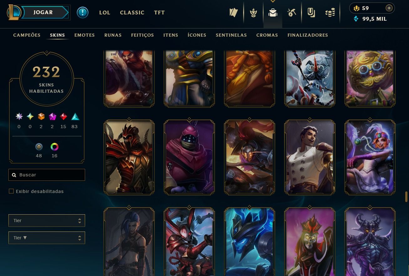 Conta de 2017 - 232 Skins - Lvl 374 - Todos Campeões - 99K de Ea - 24 Cromas