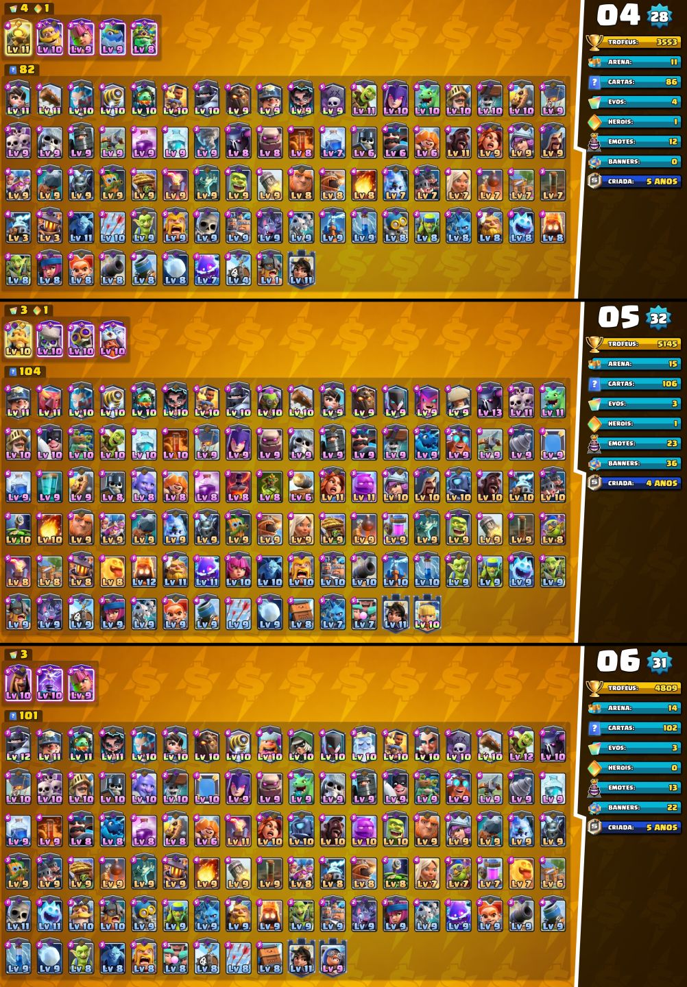 CONTAS UPADAS E BARATAS CLASH ROYALE +CAMPEÕES +EVOS E COM MAIS GEMAS