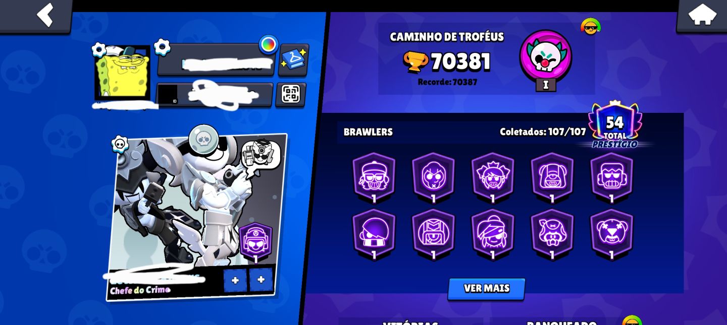Conta de Brawl Stars gemada no precinho, 70k troféus