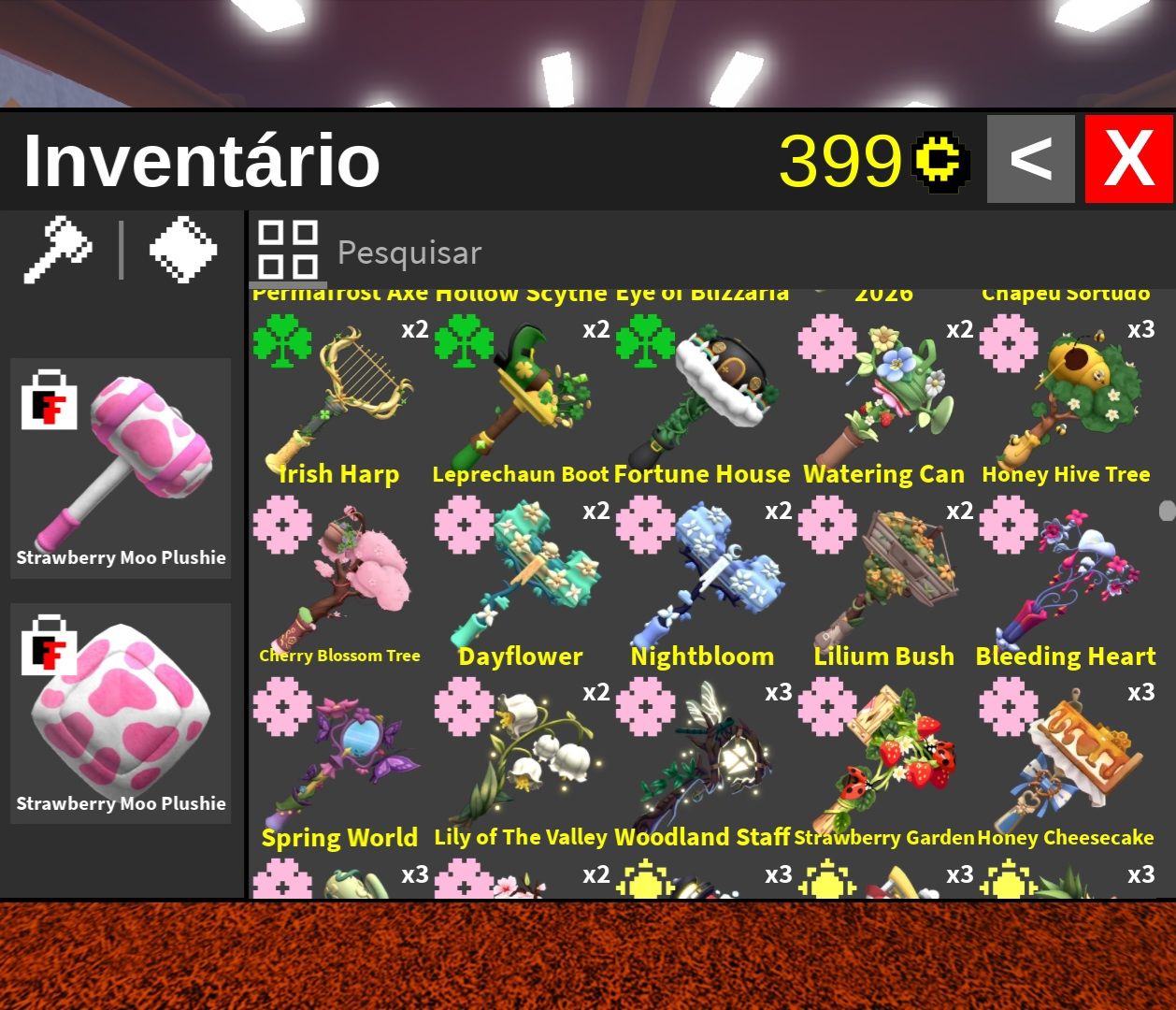 FTF Inventário com quase todas as marretas incluindo Moo Plushie