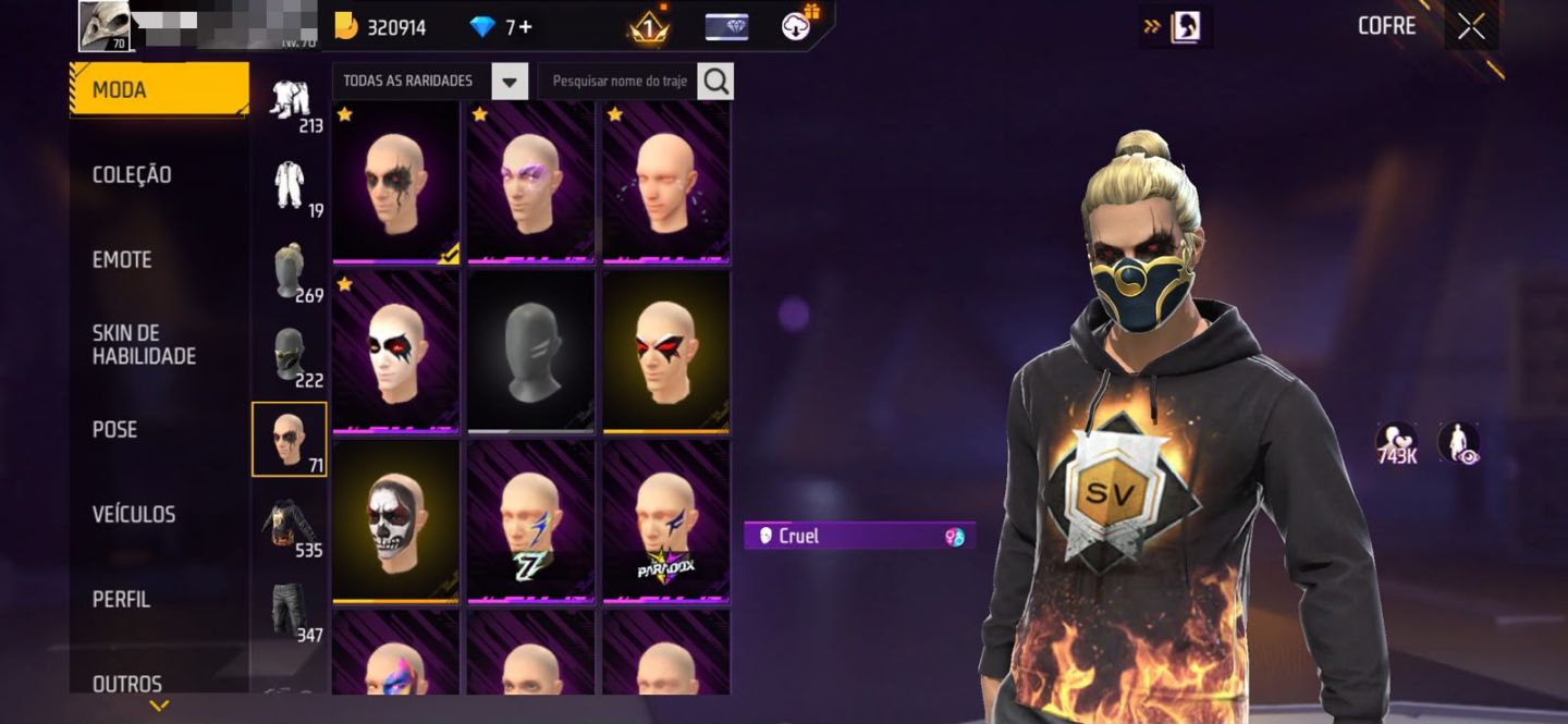 [CONTA RARA] ARMA EVOLUTIVA LV5 + 535 TORSOS + 347 CALÇAS + 269 CABEÇAS | FF