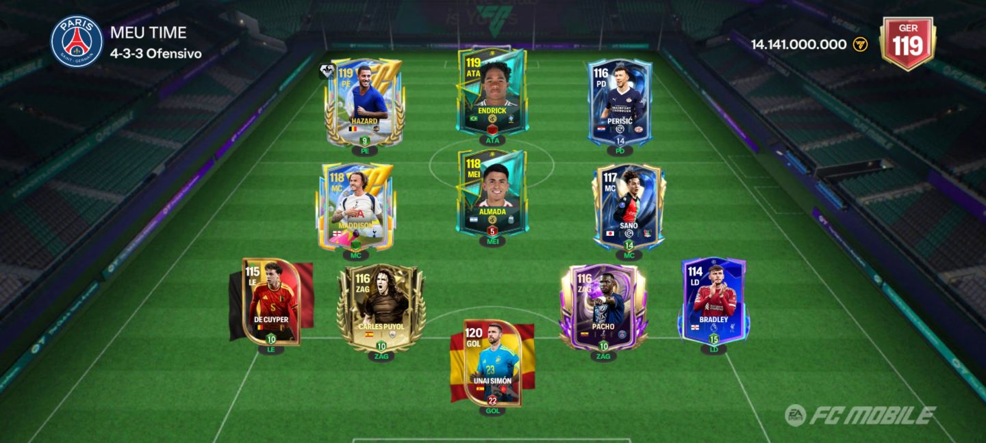 Conta básica EA FC mobile 119 de over com o Hazard 119