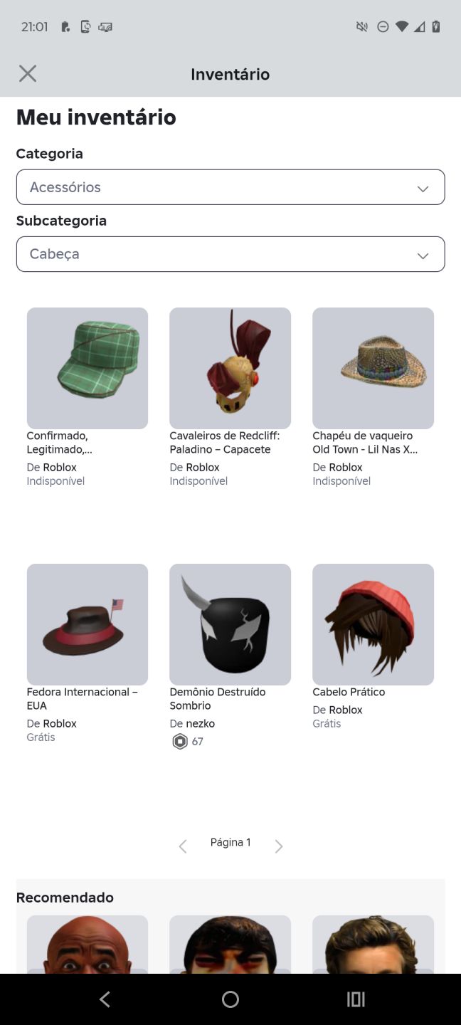 Conta de Roblox de 2021 upada em alguns jogos.