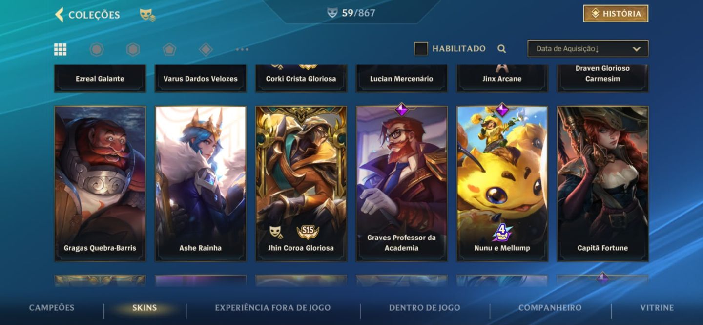 CONTA MESTRE - 53% WR / SKINS LENDÁRIAS E CAMPEOES(65 SKINS E 90 CAMPEOES)