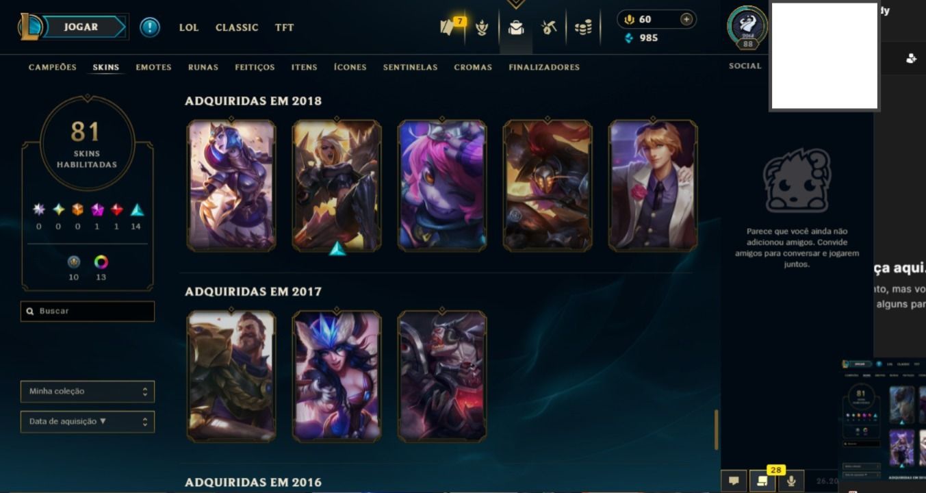 SKIN ZERI INVERNO MÁGICO + ESMERALDA 4 + 42 SKINS + TROCA NICK + 80 CHAMPS