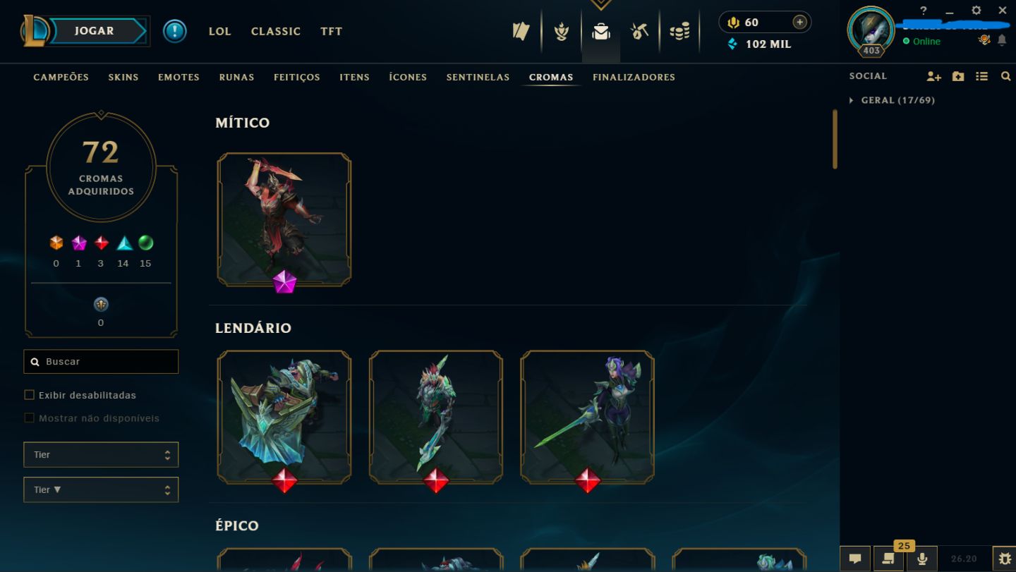 Conta rara LOL mono Kayn + detalhes descrição