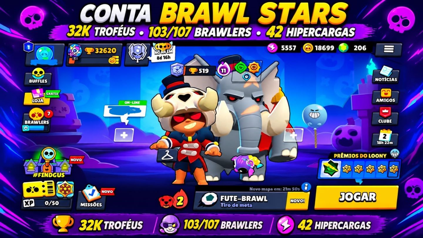 PROMOÇÃO CONTA BRAWL STARS GEMADA | 32K TROFÉUS | 103/107 BRAWLERS | 57 MAX