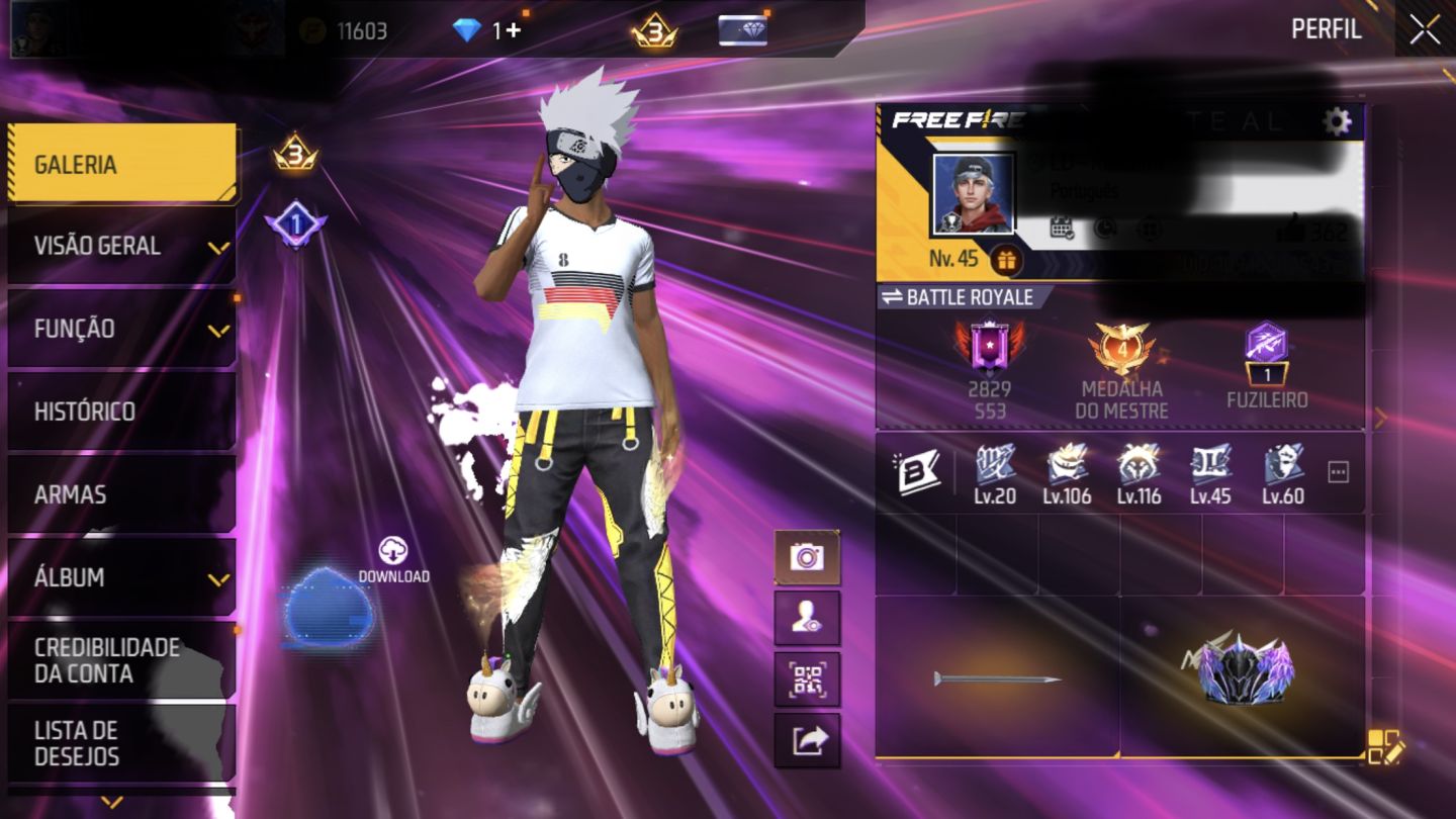 Conta de Free Fire com angelical amarela e entrada do gojo (exclusiva)