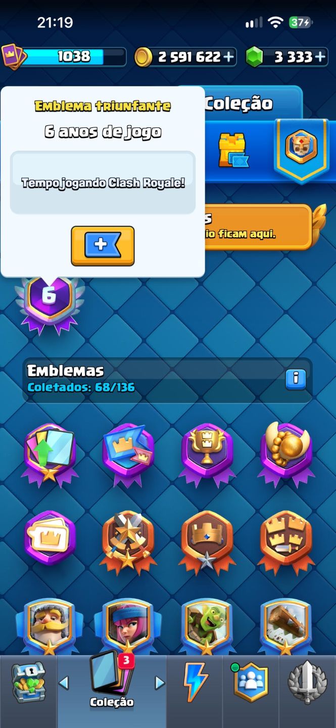 Conta Clash Royale / Arena 20 / 7.745 Troféus / 8 Evoluções / 6 Anos de Conta