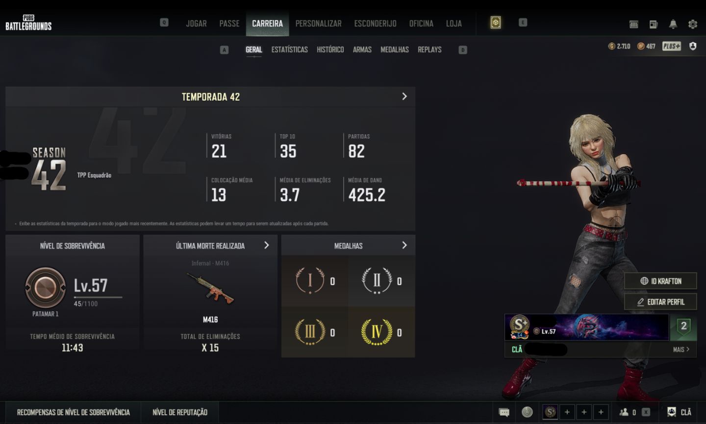 Conta PUBG Kar98k lendária + Glasya + 2710 Gcoins + 573 Cupons de contrabando