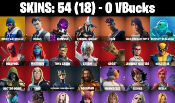 CONTA FORTNITE COM 54 SKINS POINT PATROLLER/MIDAS/STORM/GROOT/JENNIFER