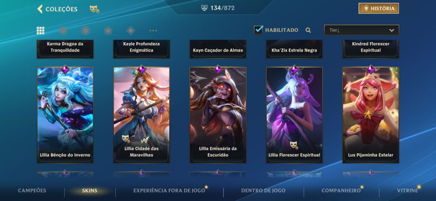 Conta 134 skins e 4 míticas