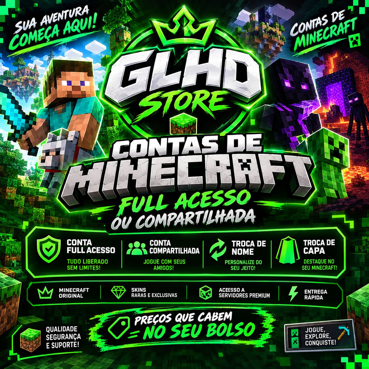 CONTAS MINECRAFT FULL ACESSO/ COMPARTILHADA