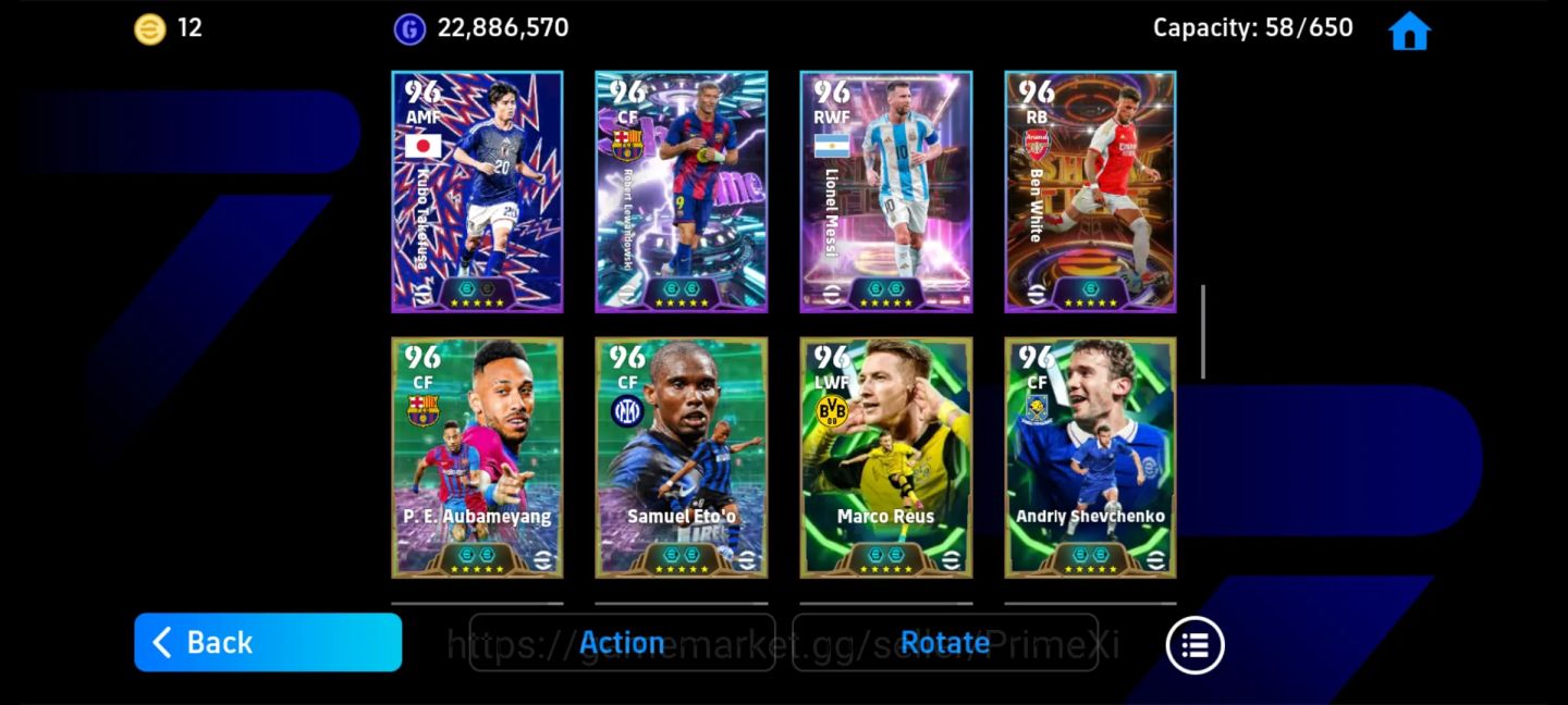 Conta eFootball 3223 Força | Dembele 106 Cannavaro 106 Baggio 105 Okazaki 105
