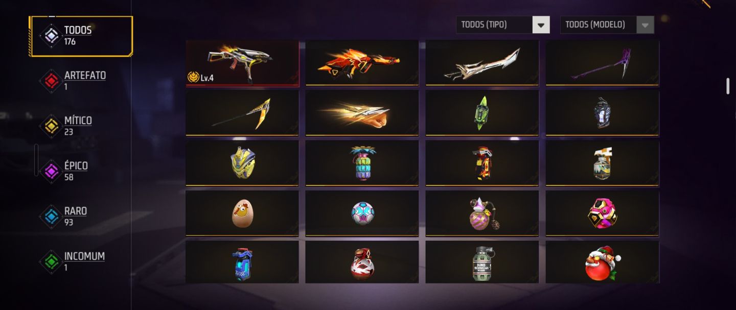 CONTA FREE FIRE VETERANA COM 176 SKINS! 4 ANOS DE HISTÓRICO! OPORTUNIDADE RARA!