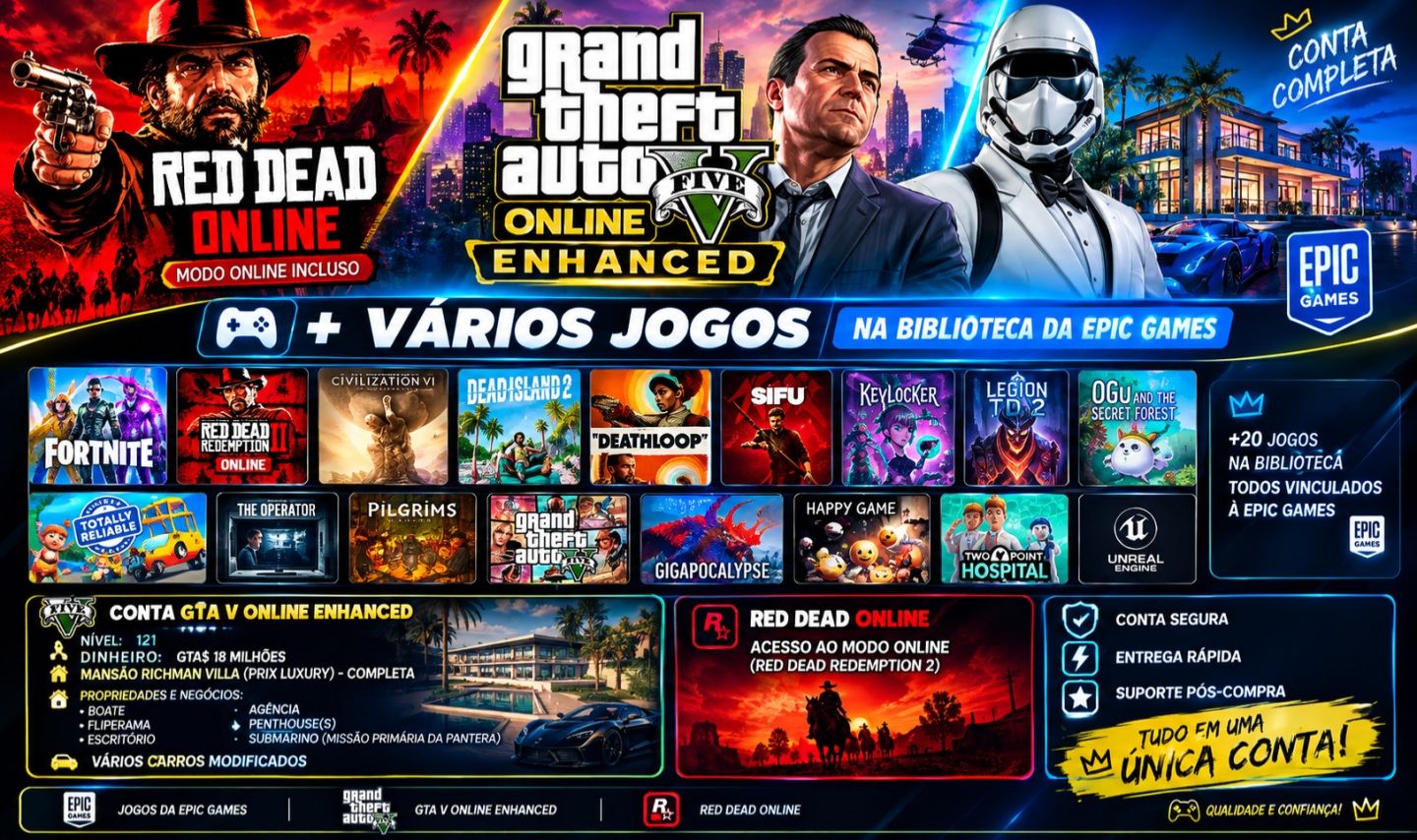 CONTA EPIC GAMES + GTA V ONLINE ENHANCED + VÁRIOS JOGOS