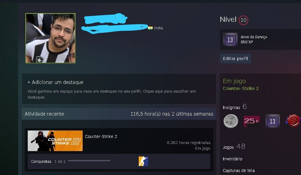 Conta de cs, 13 anos de cs2 com medalha de 10 anos e 22k premier, 6k de horas cs