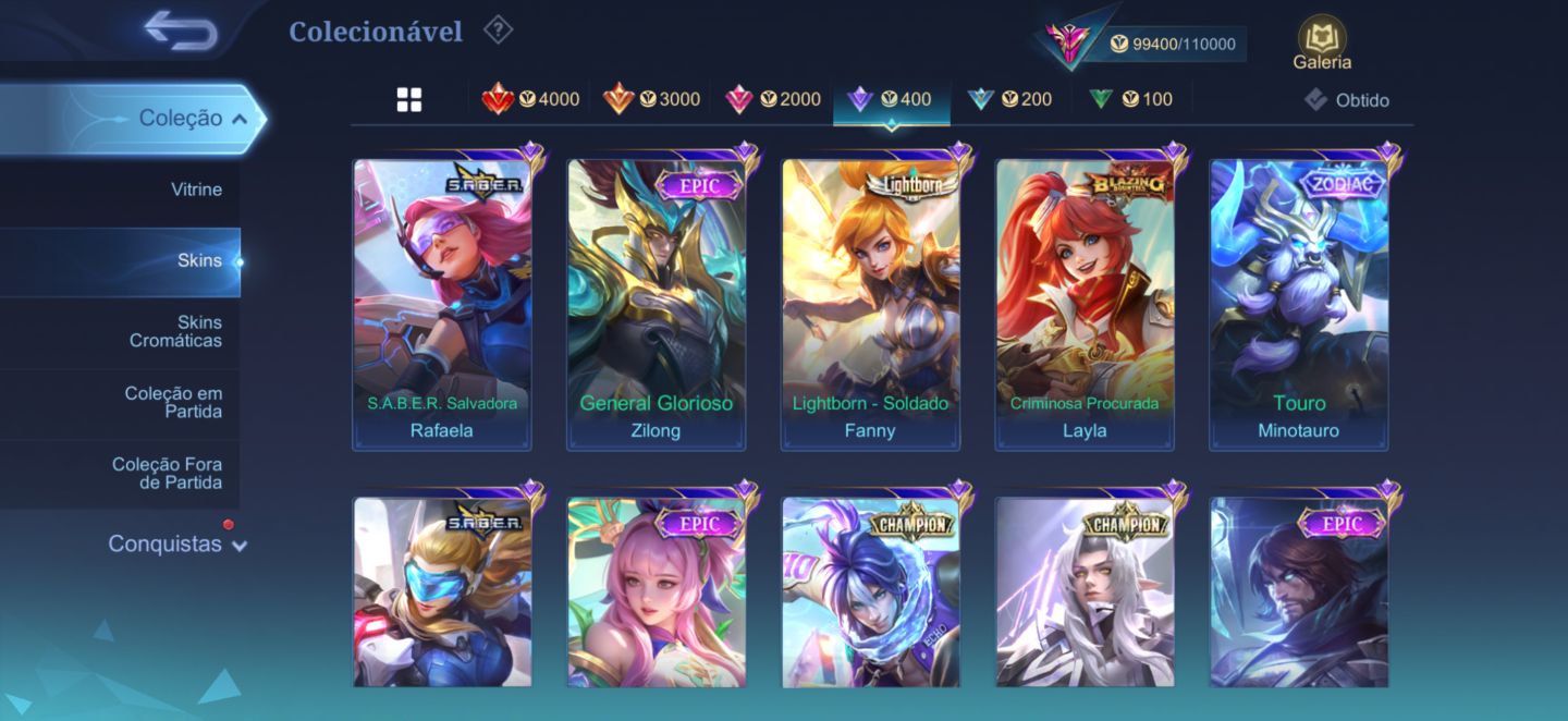 Conta Móbile Legends full heróis / emblemas e com várias skins