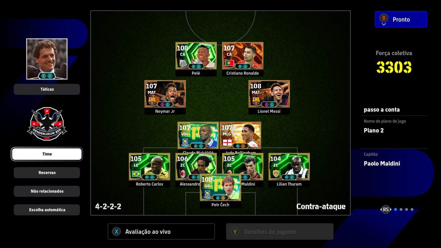 Conta eFootball - Força 3303 | Pelé 109, CR7, Messi | Ex-Top 558 da 1 Divisão