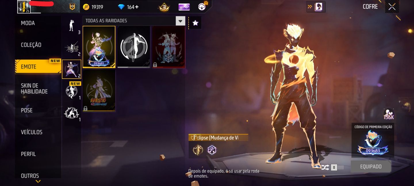 CONTA BÁSICA COM SKIN EVOLUTIVA + PUNHO DO NARUTO + TROCA NICK
