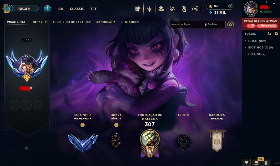 Conta main master yi | diamante 4 com 80% de WR !