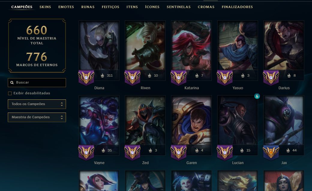 Conta League of Legends LVL 315 - 312 Skins - 167 Campeoes.
