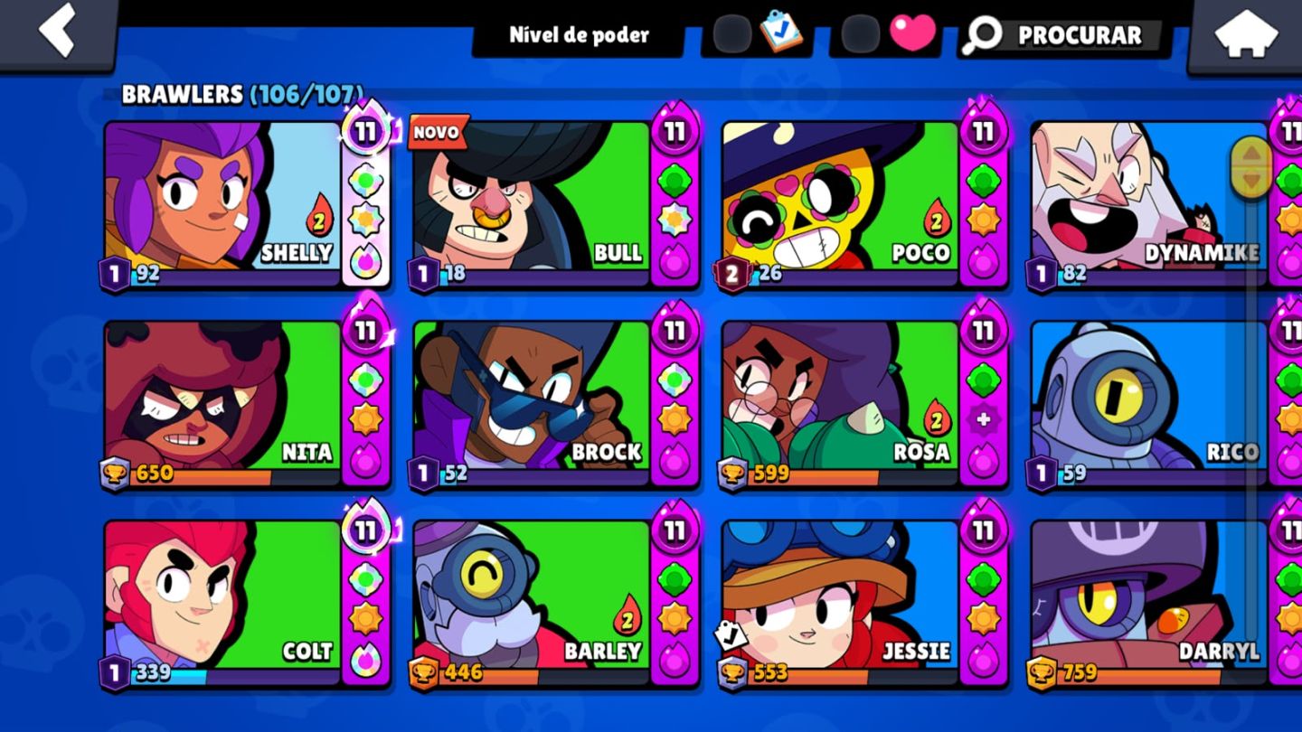 CONTA BRAWL STARS | 106/107 BRAWLERS | 68.996 TROFÉUS | MTS BRAWLERS PDR 11