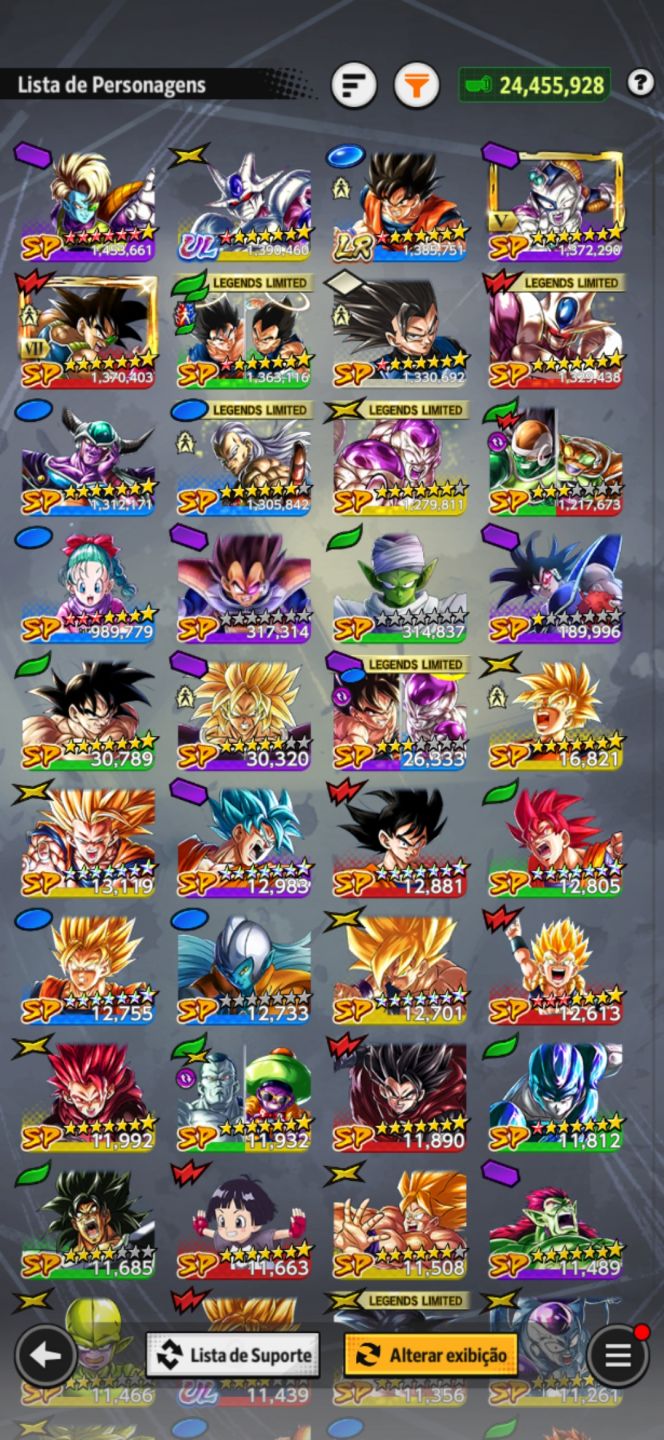 Conta com Goku Legend e Cooler Ultra 8 Estrelas com Andróide 13 LF 6 Estrelas