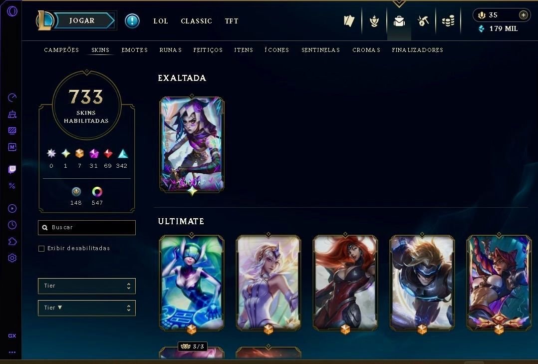 Conta legais of legends cheia de skin oportunidade Level 1138