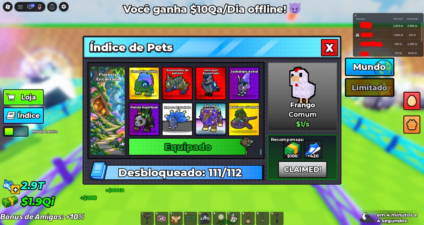 Conta quase FULL 2.9T Velocidade $2.8T/s [Steal An Egg/Roube um Ovo]