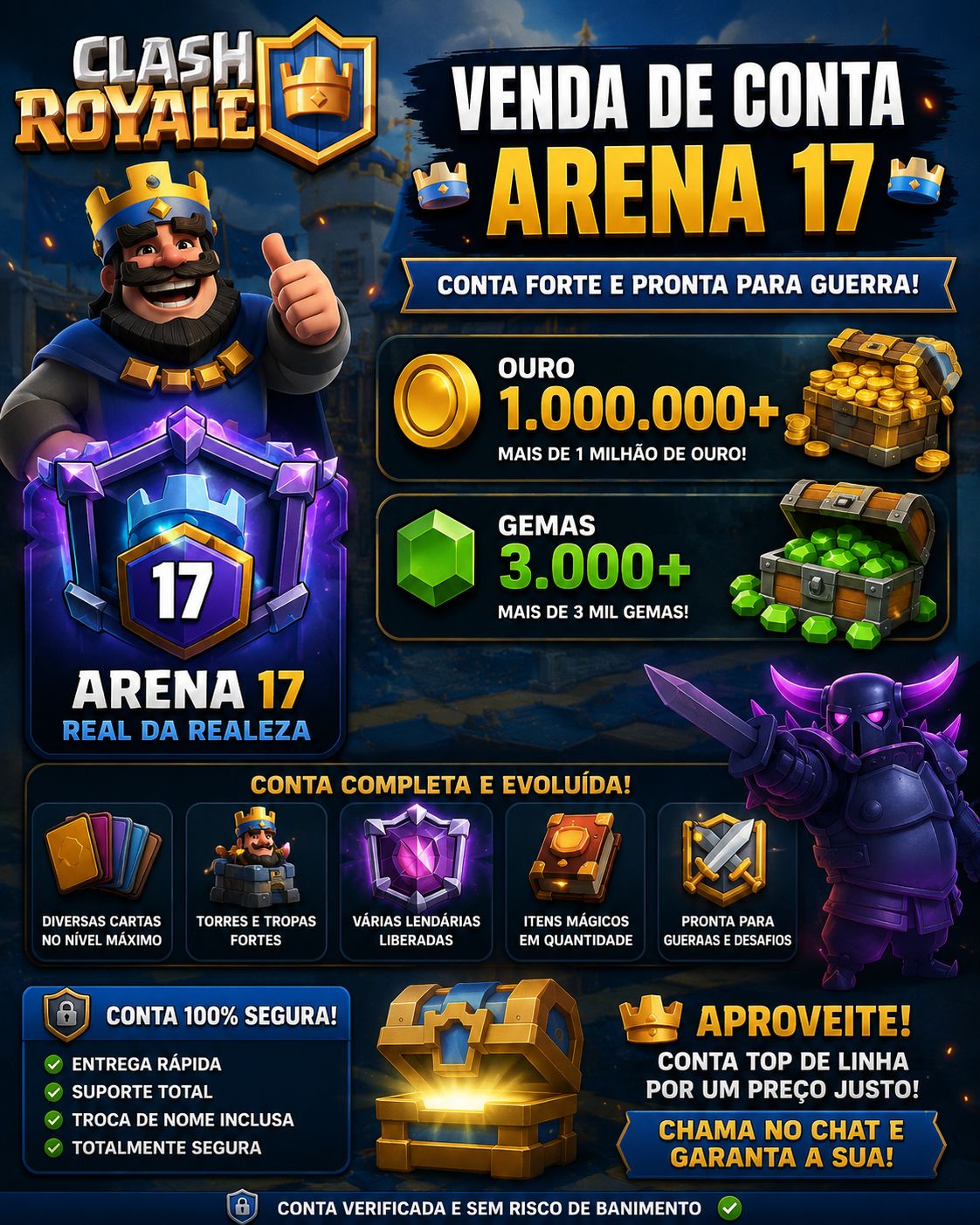 VENDA DE CONTA!!!!! CONTA COM MAIS DE 1 MILHÃO DE OURO, COM MAIS 3K DE GEMAS!!