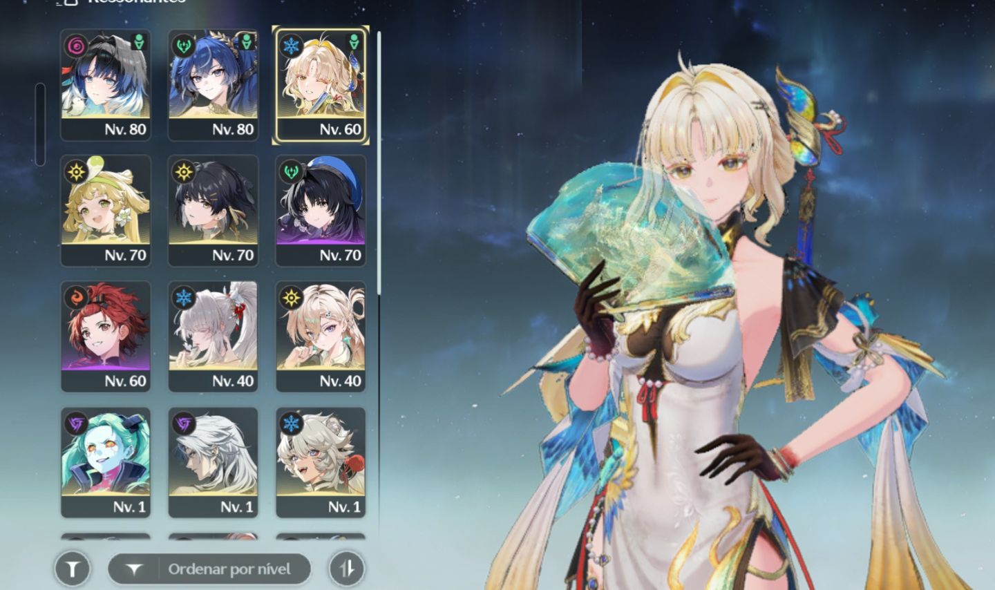 Conta de wuwa com Hyuki, yuno, suisui, rebeca, lynai, yangyang e armas 5 estrel