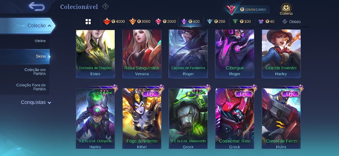 Conta Mobile Legends - 326 Skins Legends e Raras - Informações de Login Alterave