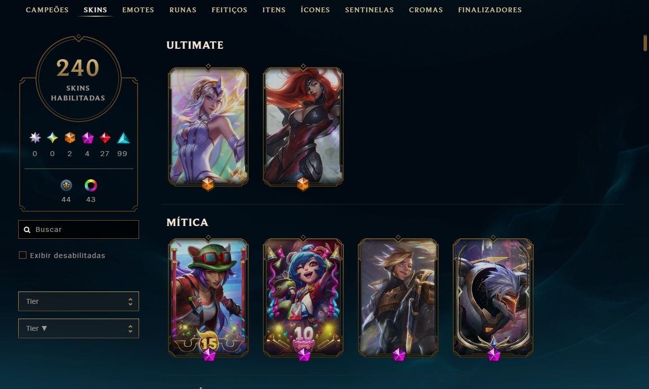 CONTA LOL + VALORANT | 240 SKINS NO LOL + 15 SKINS NO VALORANT